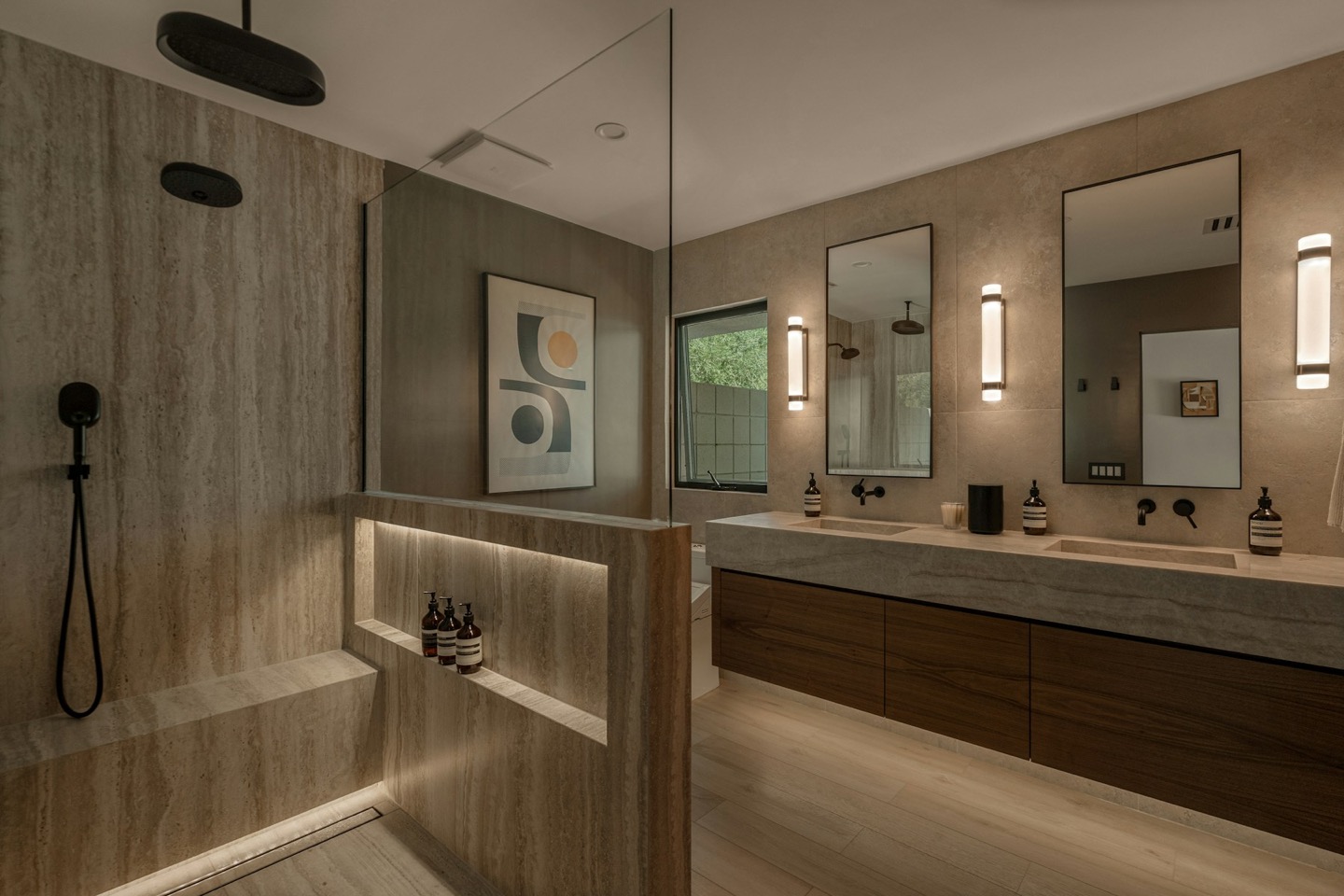Warm stone bathroom image used in the Form & Field website concept